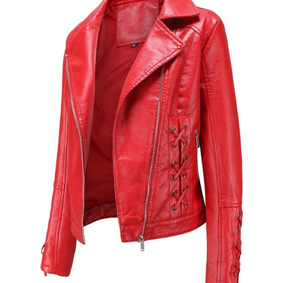 Bashwood Handmade Womens Red Genuine Lambskin Leather Jacket - Picture 2 of 4